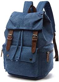 Rufun Vintage Canvas Ryggsäck - Blå Unisex för Skola och Resa